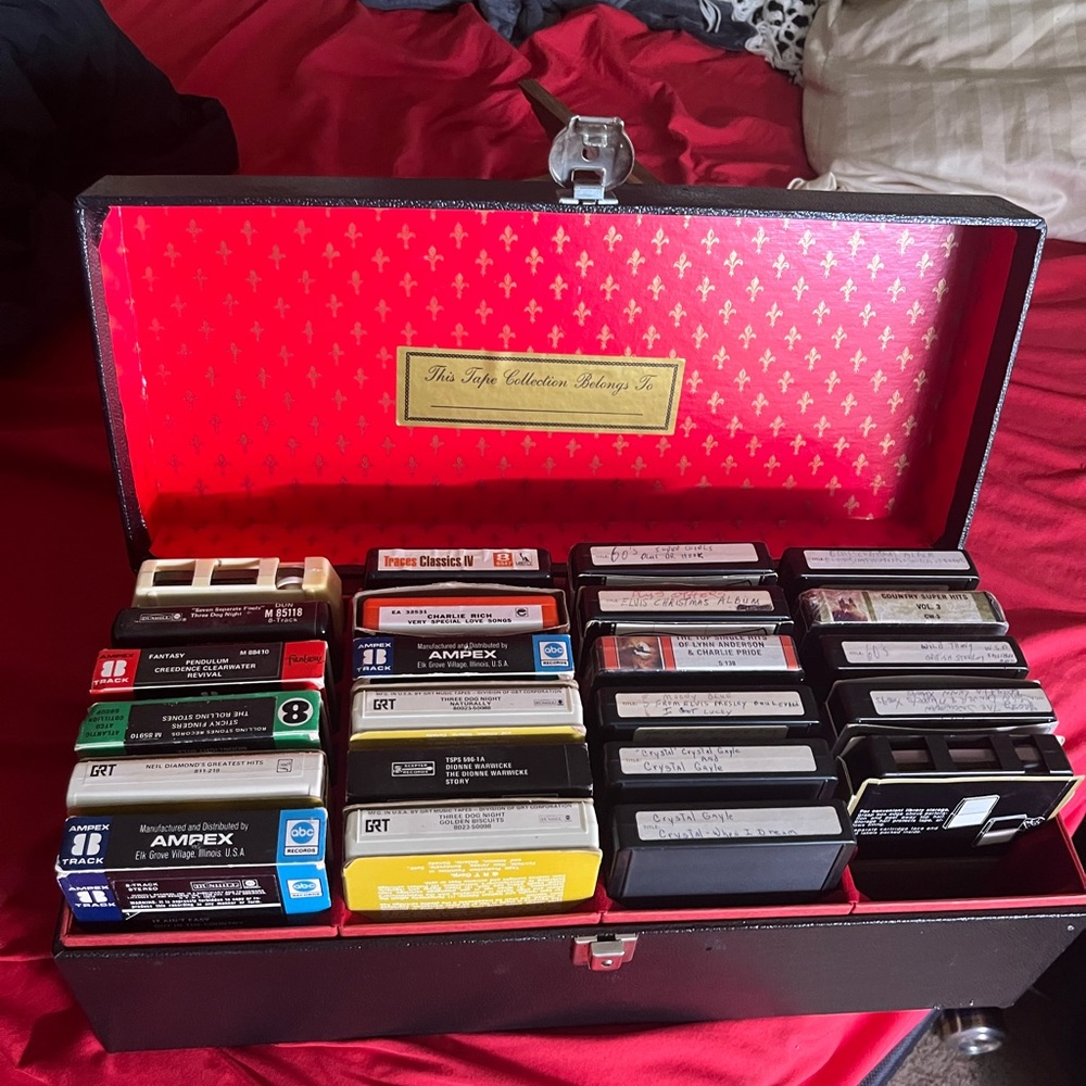 Vintage 8-Track Tape Collection in Black and Red Case 60’s shows music